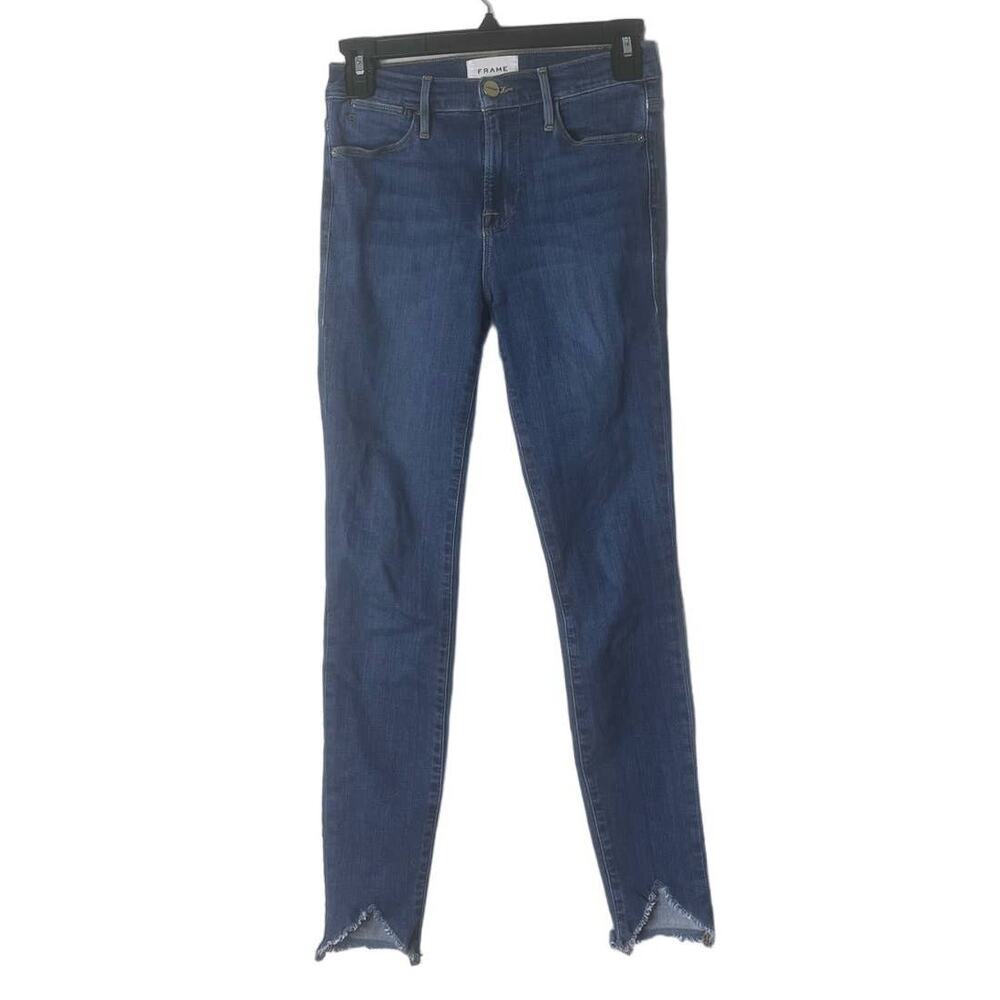 Frame Le High Skinny Frayed Hem Medium Wash Jeans Size 24